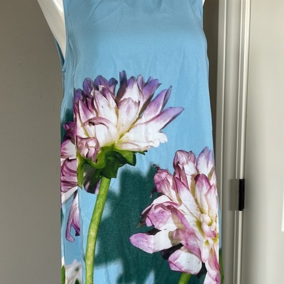 Anthropologie Photorealistic Silk Dress Duchess de Nemours peonies blue Sz 6 - Picture 4 of 16